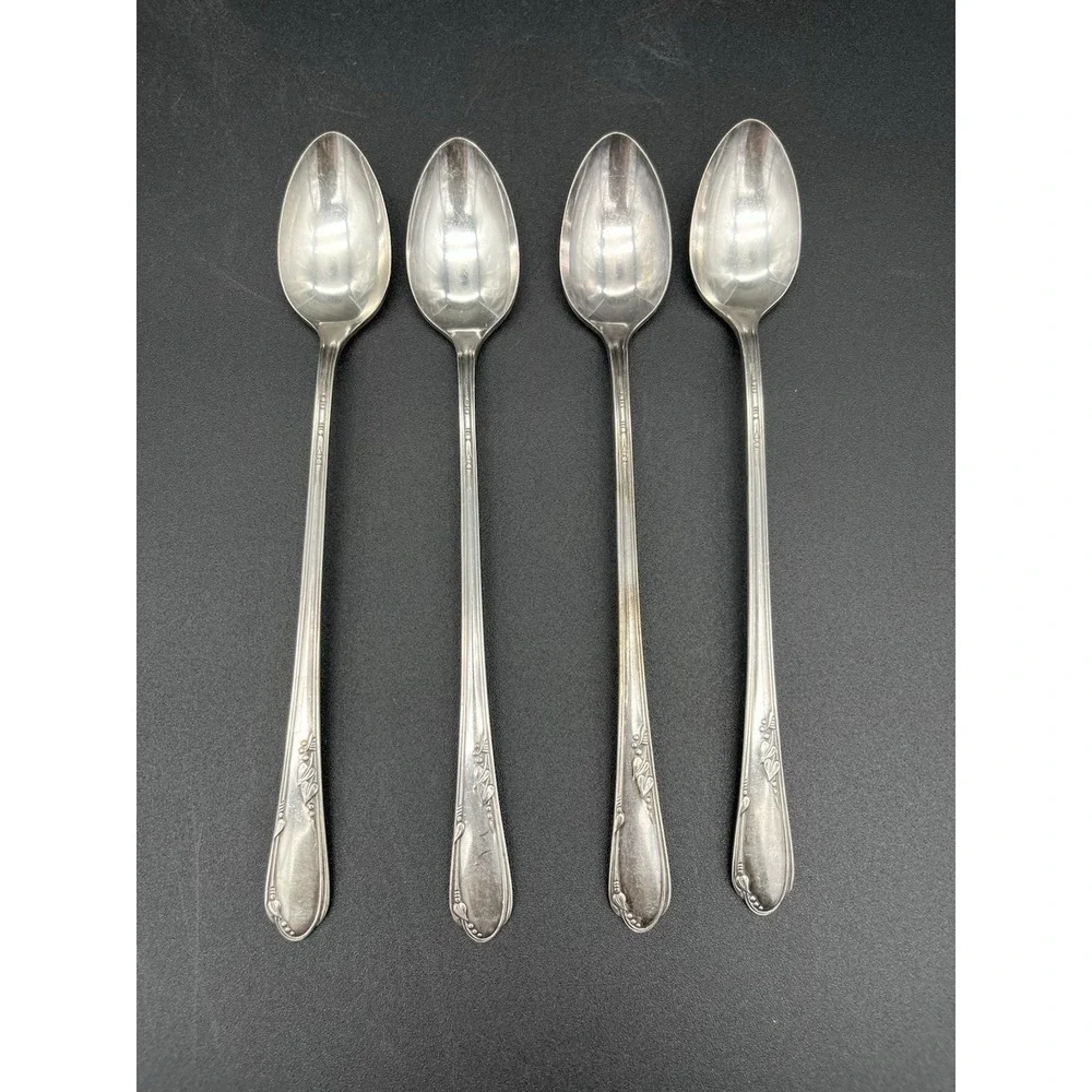 Silver Plated Iced Tea Spoon Set 4 Pieces Meadowbrook Oneida